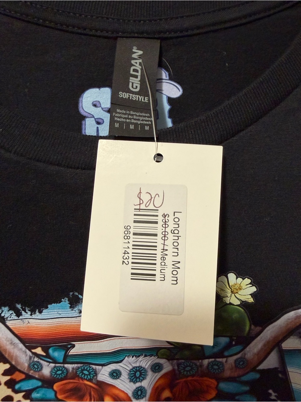 MOM Black Graphic Longhorn Tee - Picture 3 of 5